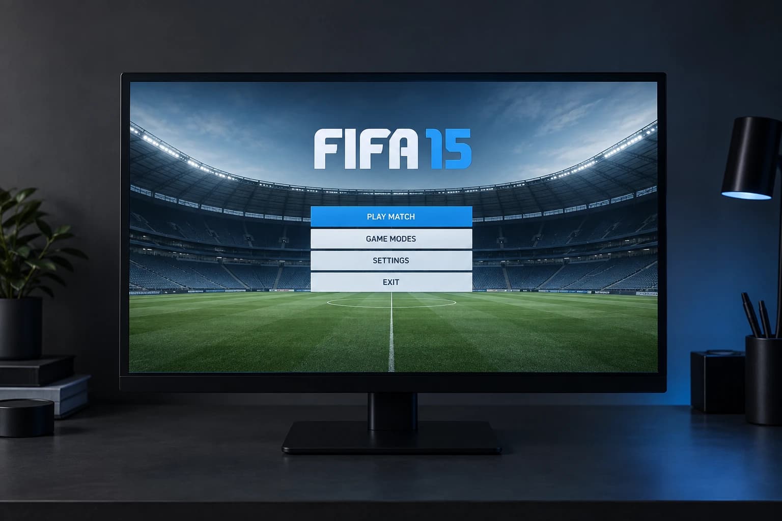 Poglądowy mockup monitora z menu FIFA 15.